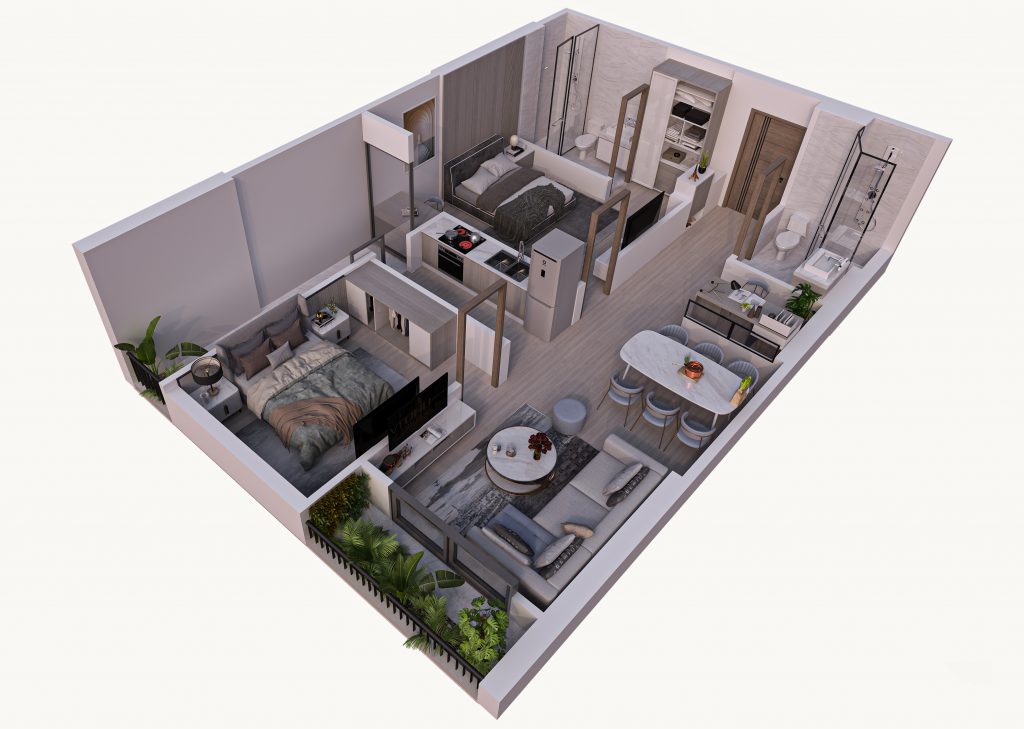 7 thiết kế nhà chung cư 2 phòng ngủ 80m2, 70m2, 65m2, 60m2, 50m2
